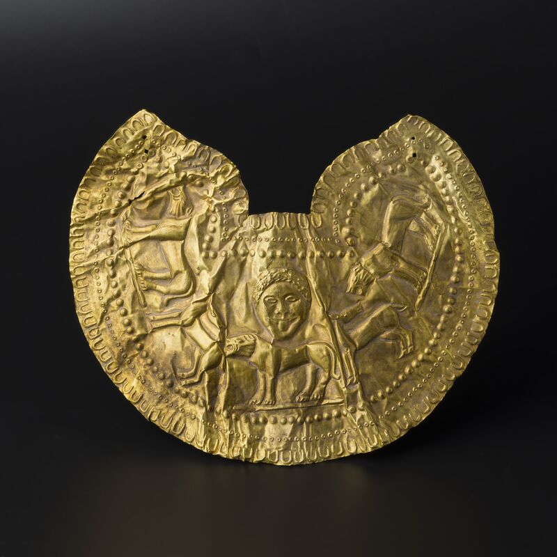 Crescent Pectoral with a Figure on a Lion