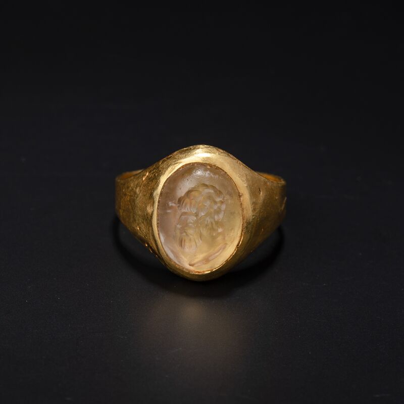 Signet Ring with a Bearded Head in a Clear Stone